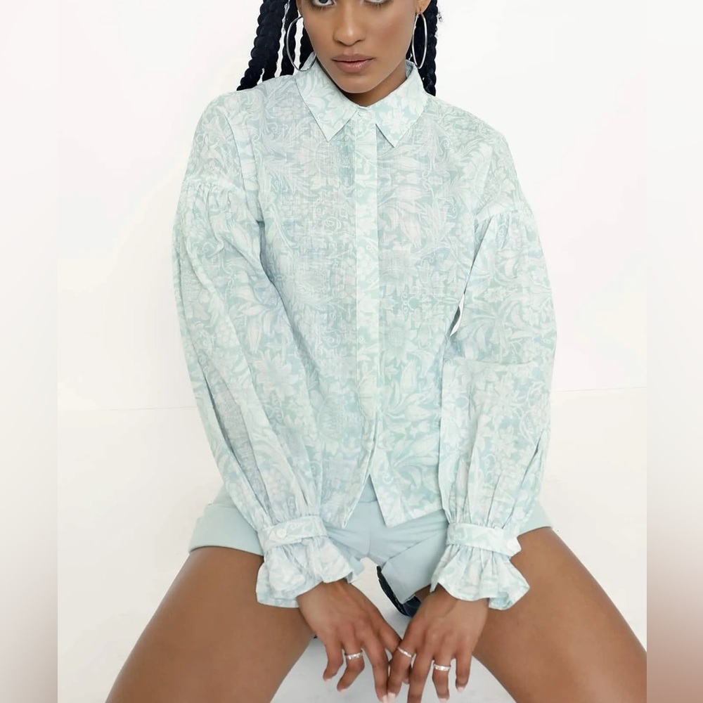 Blackmilk MORRIS SUNFLOWER PUFF SLEEVE SHIRT AU8